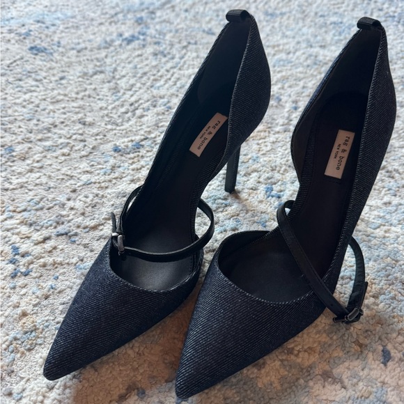 Rag & Bone Raw Denim D'Orsay Heels with Leather Strap. NEW - Picture 3 of 7
